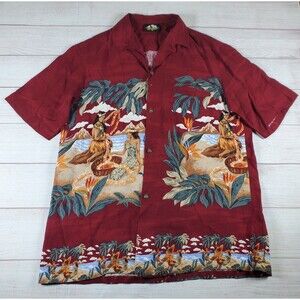 Paradise Bay Hawaiian Made Button Red Short Sleeve Shirt Men Sz M Floral Print